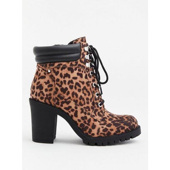 Torrid lace-up chunky hiker bootie cheatah heel boot zipper tie lace Sz 10WW - Picture 4 of 11